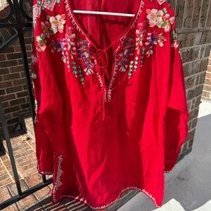 Johnny Was Red Embroidered Blouse